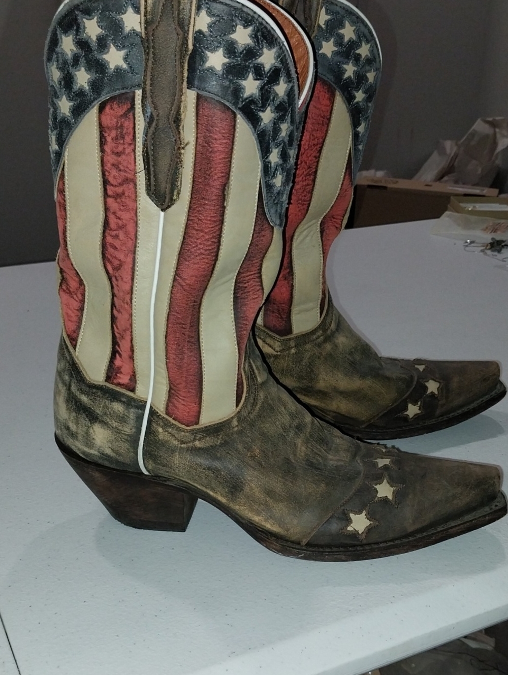 Dan Post American Flag Western Heeled Boots - Red & White
